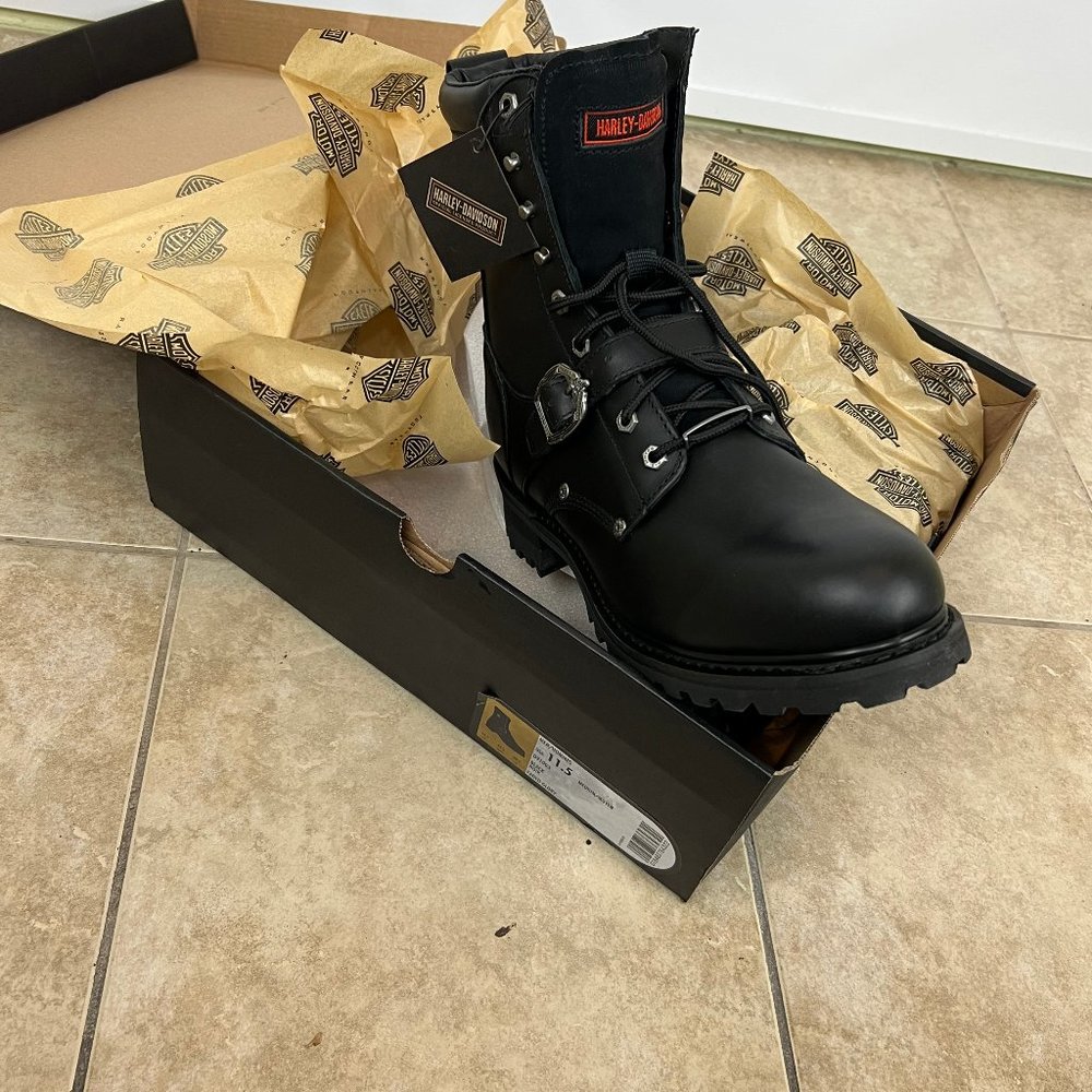 Harley Davidson Mens Black 100% Leather Motorcycle Boots New in Box - Picture 2 of 7